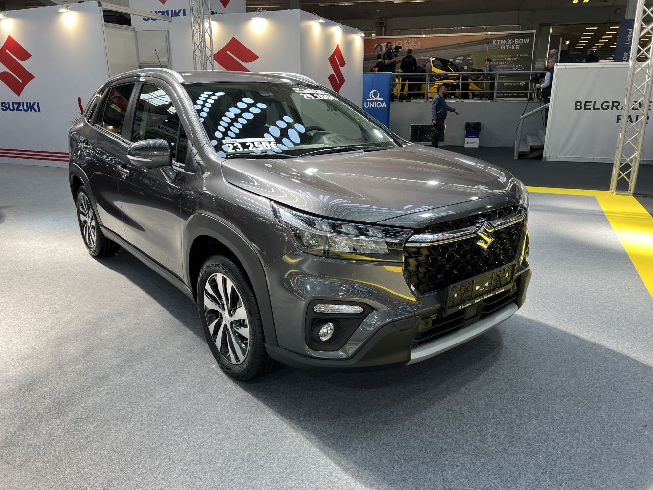 Front view of compact SUV with LED headlights and alloy wheels