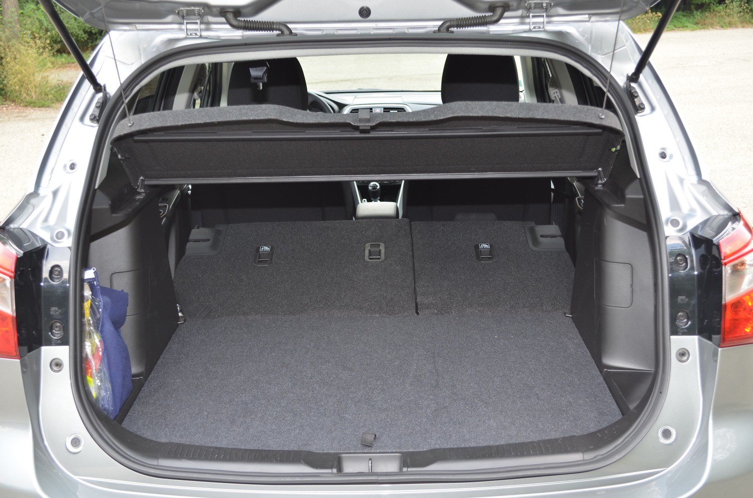 Hatchback trunk with folded rear seats and spacious cargo area