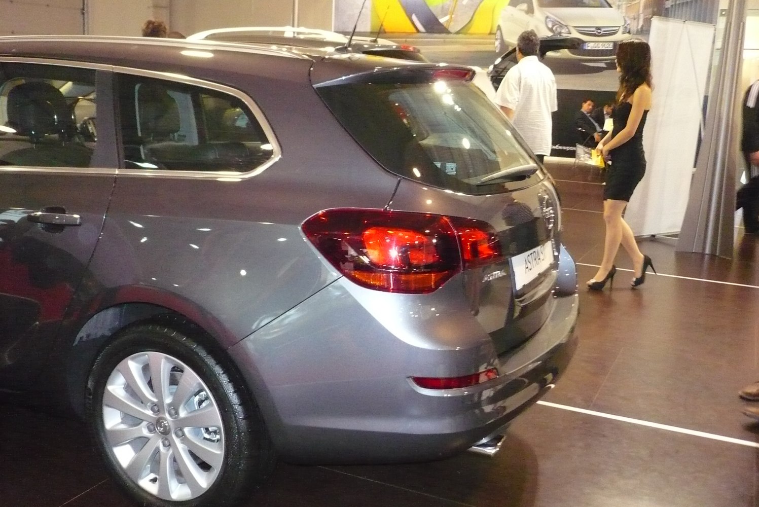 Rear view of a station wagon with modern tail lights and alloy wheels