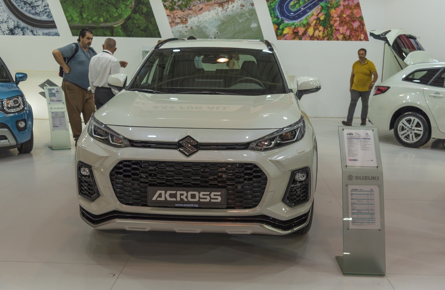 Bold hexagonal grille and sleek LED headlights in front view