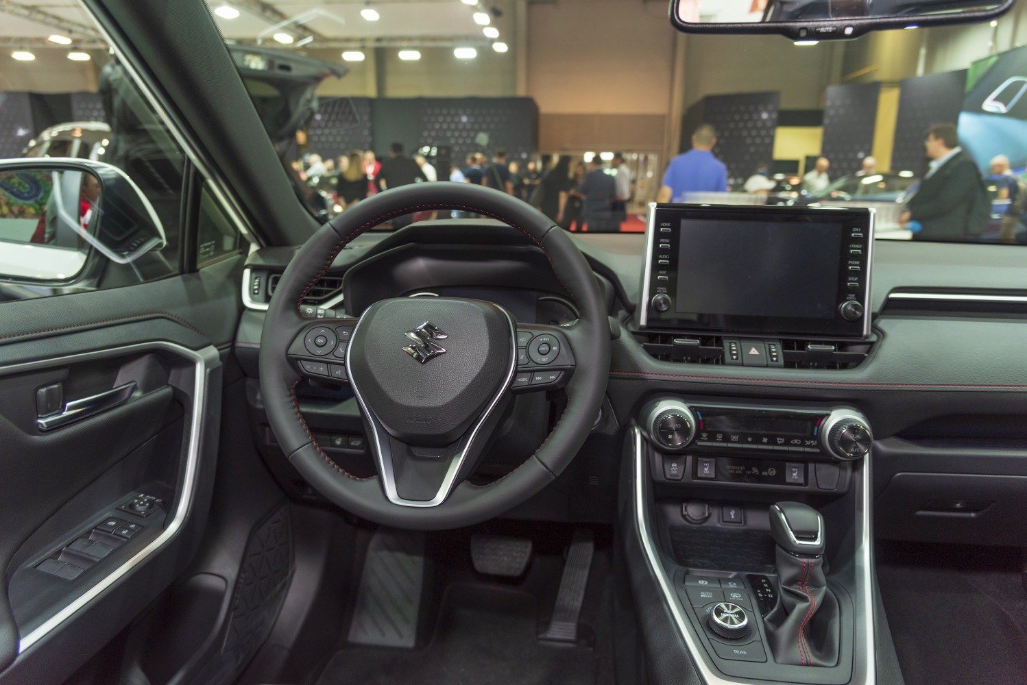 Modern dashboard and multifunctional steering wheel with infotainment screen