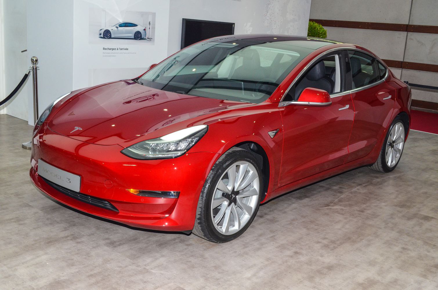 Electric sedan with LED headlights and aerodynamic silhouette