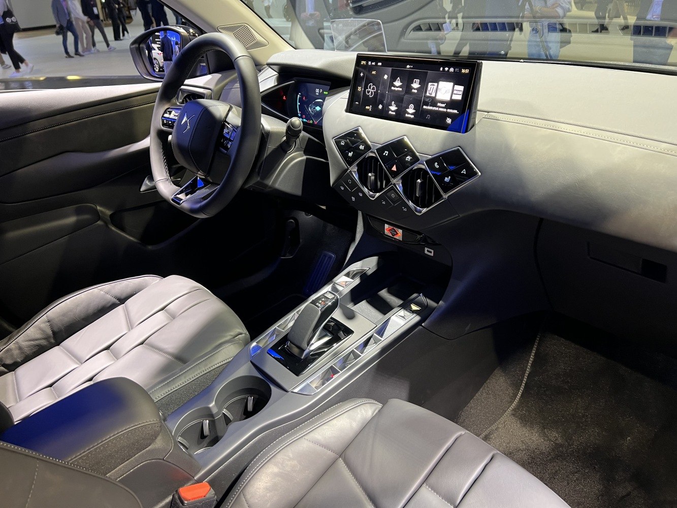 Futuristic dashboard with digital displays and innovative control buttons