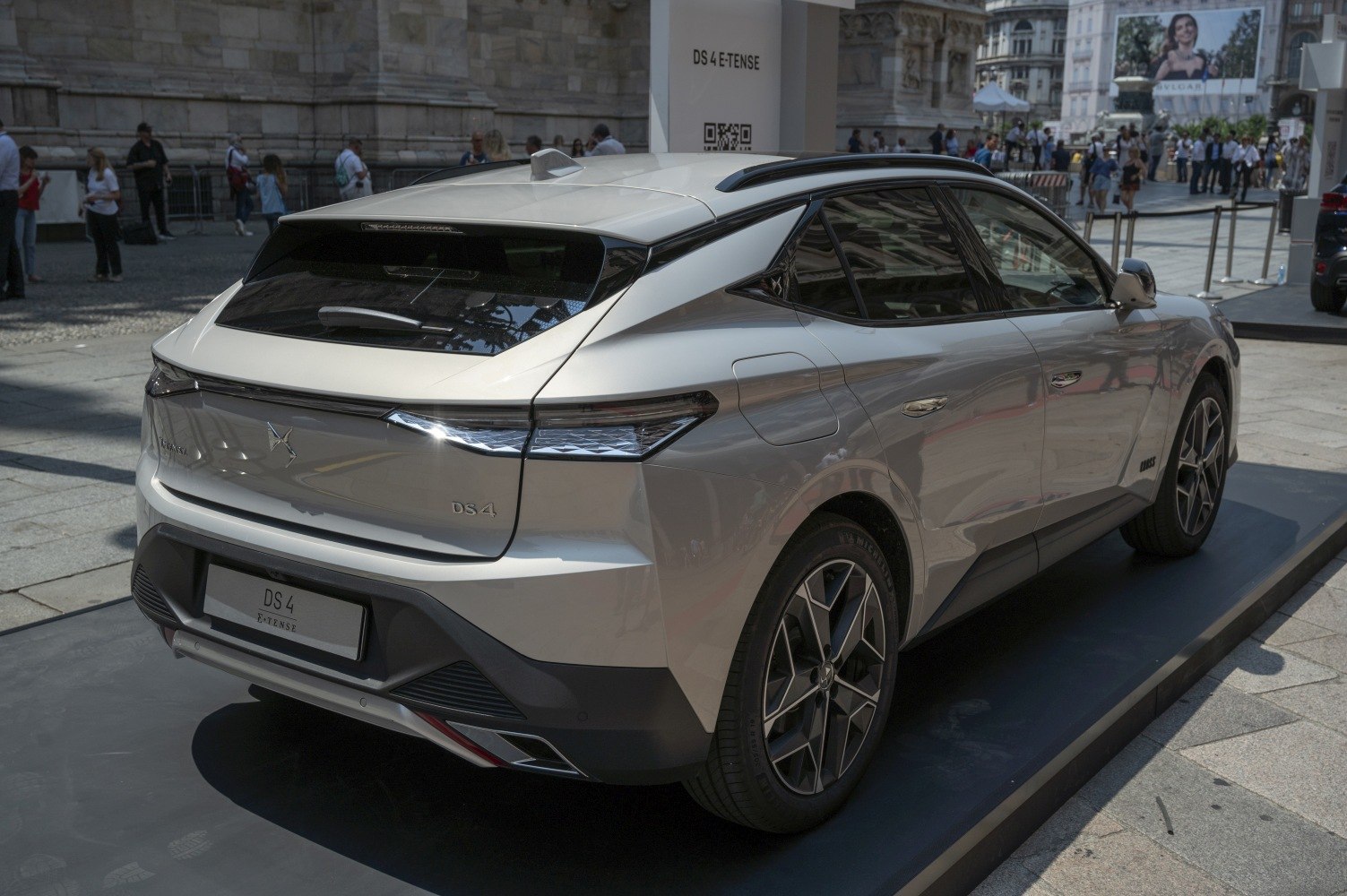Sleek rear and side view with futuristic tail lights and aerodynamic design