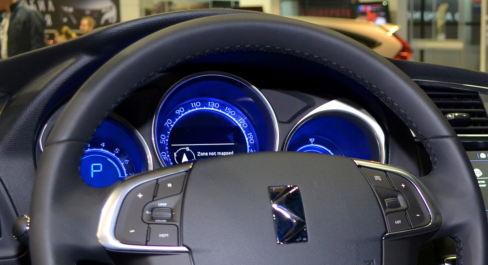 Illuminated blue dials and multifunction steering wheel