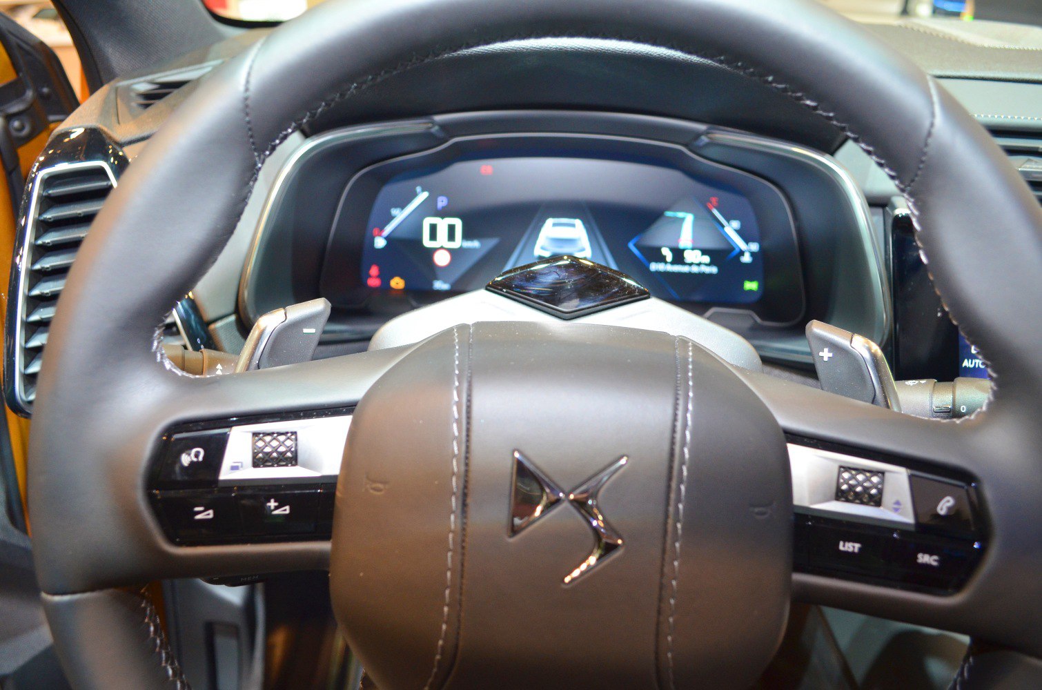 Digital instrument cluster with multifunction steering wheel and paddle shifters