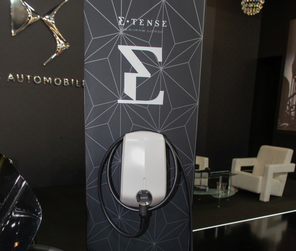 Wall-mounted electric vehicle charging station with cable