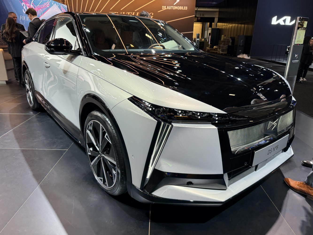 Front view of modern luxury car with vertical LED daytime running lights