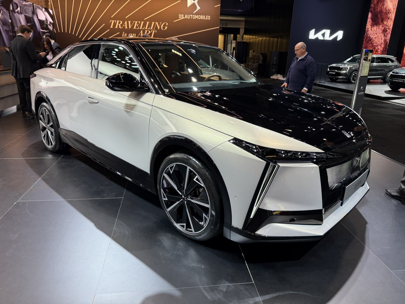 Futuristic angular front with two-tone black and white exterior