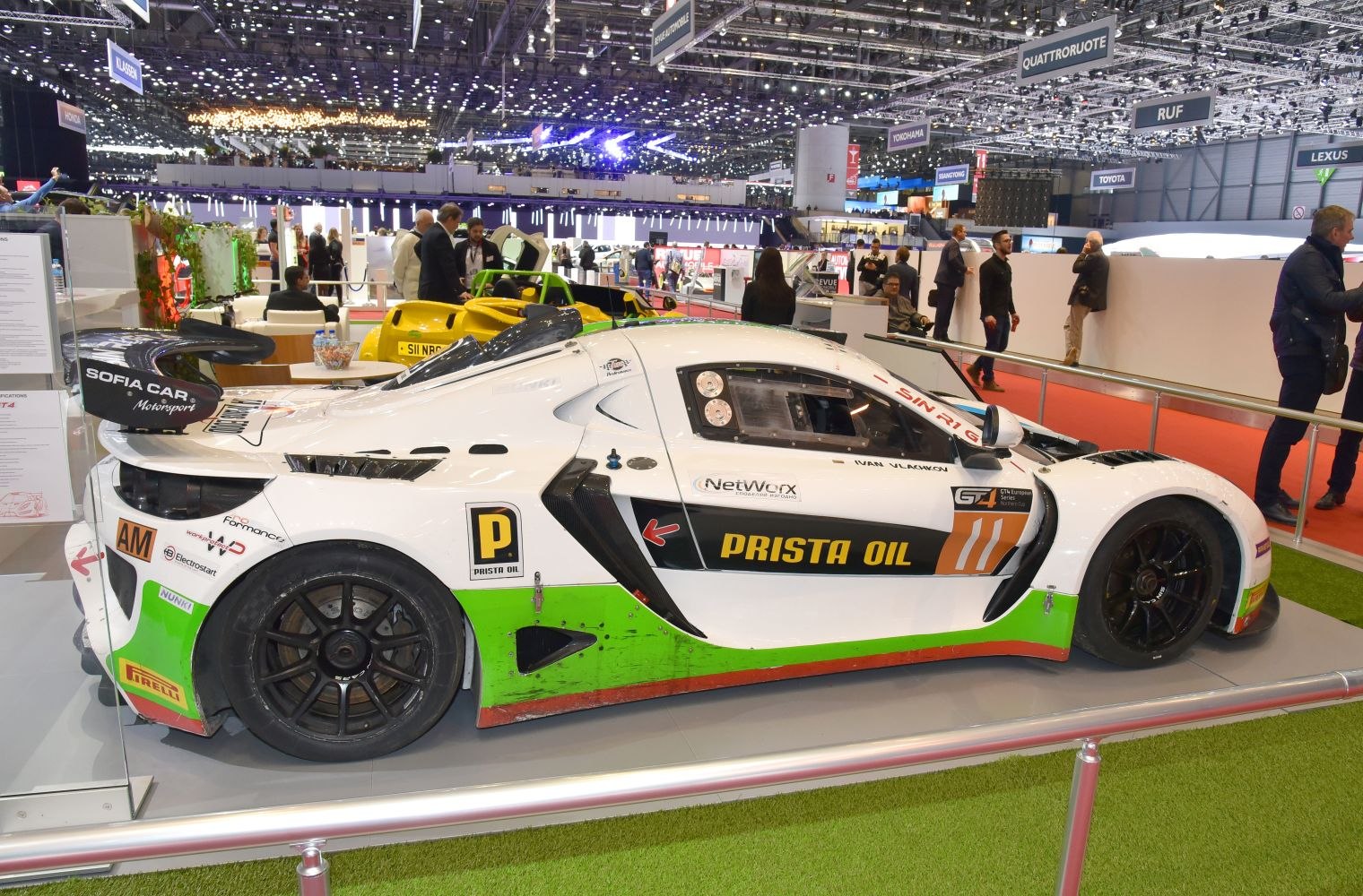 Race car with aerodynamic design and Prista Oil racing livery