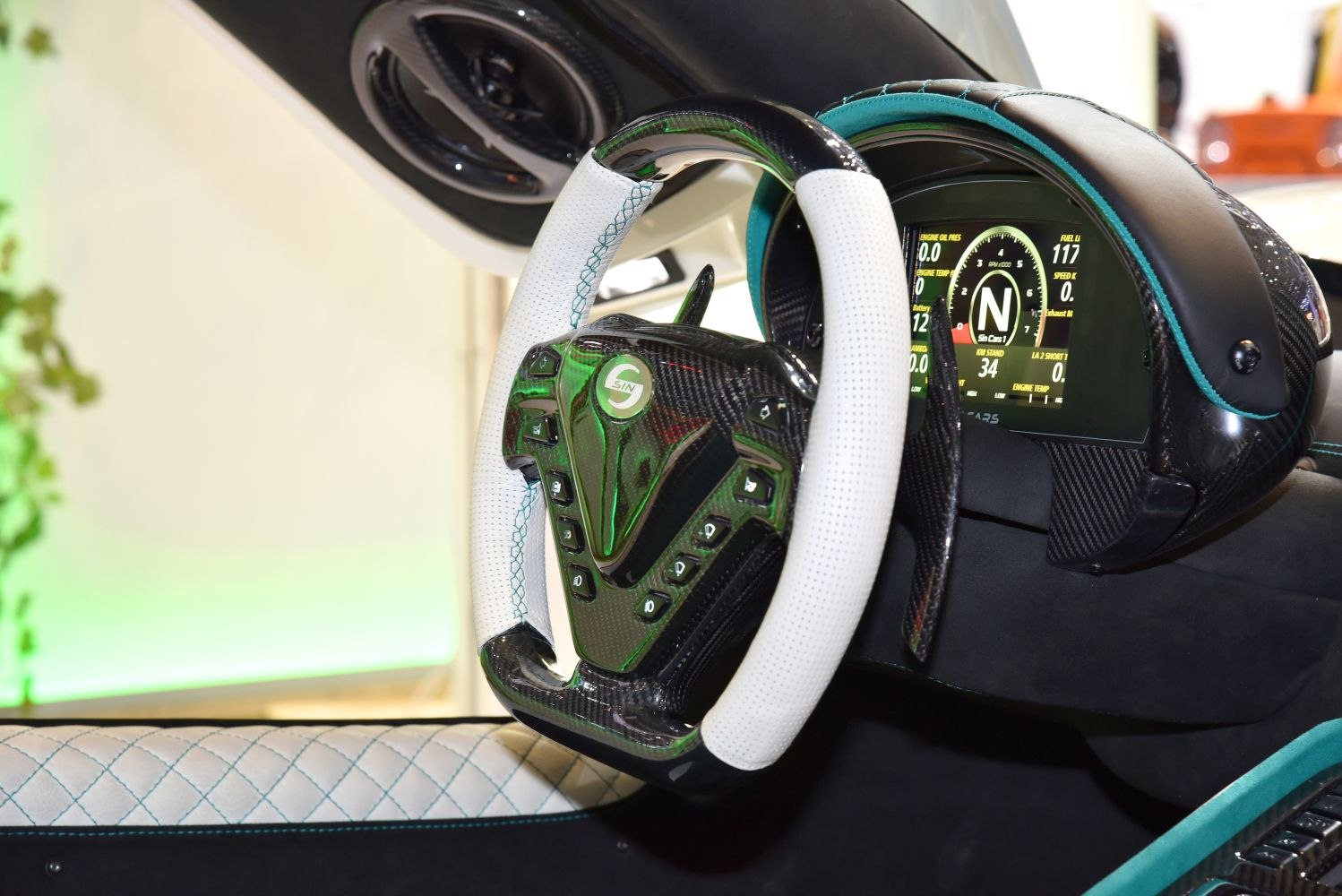 Carbon fiber steering wheel with digital dashboard display