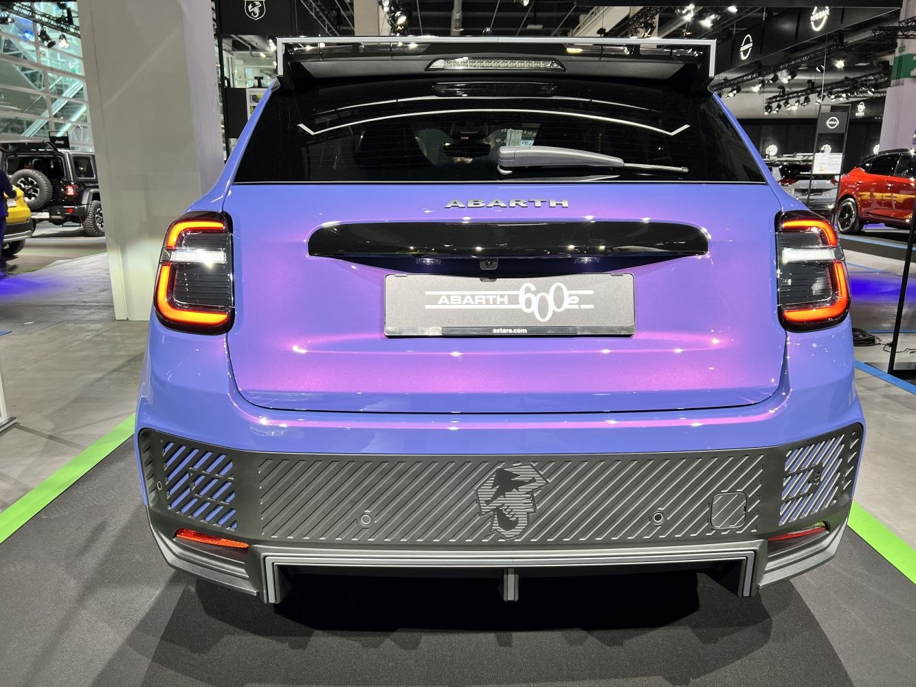 Rear view with LED tail lights and sporty bumper