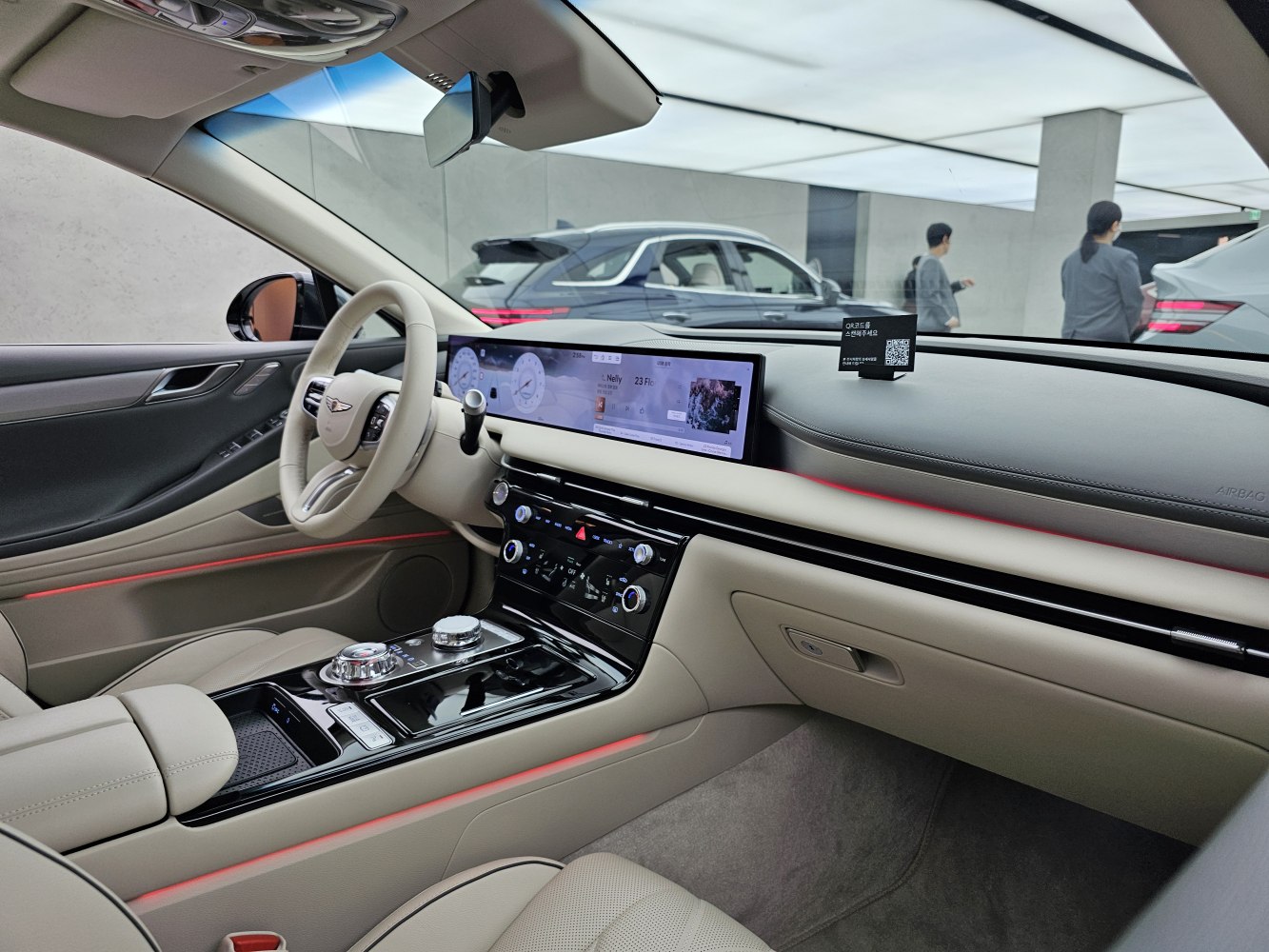 Digital instrument panel and premium luxury car interior with advanced controls.
