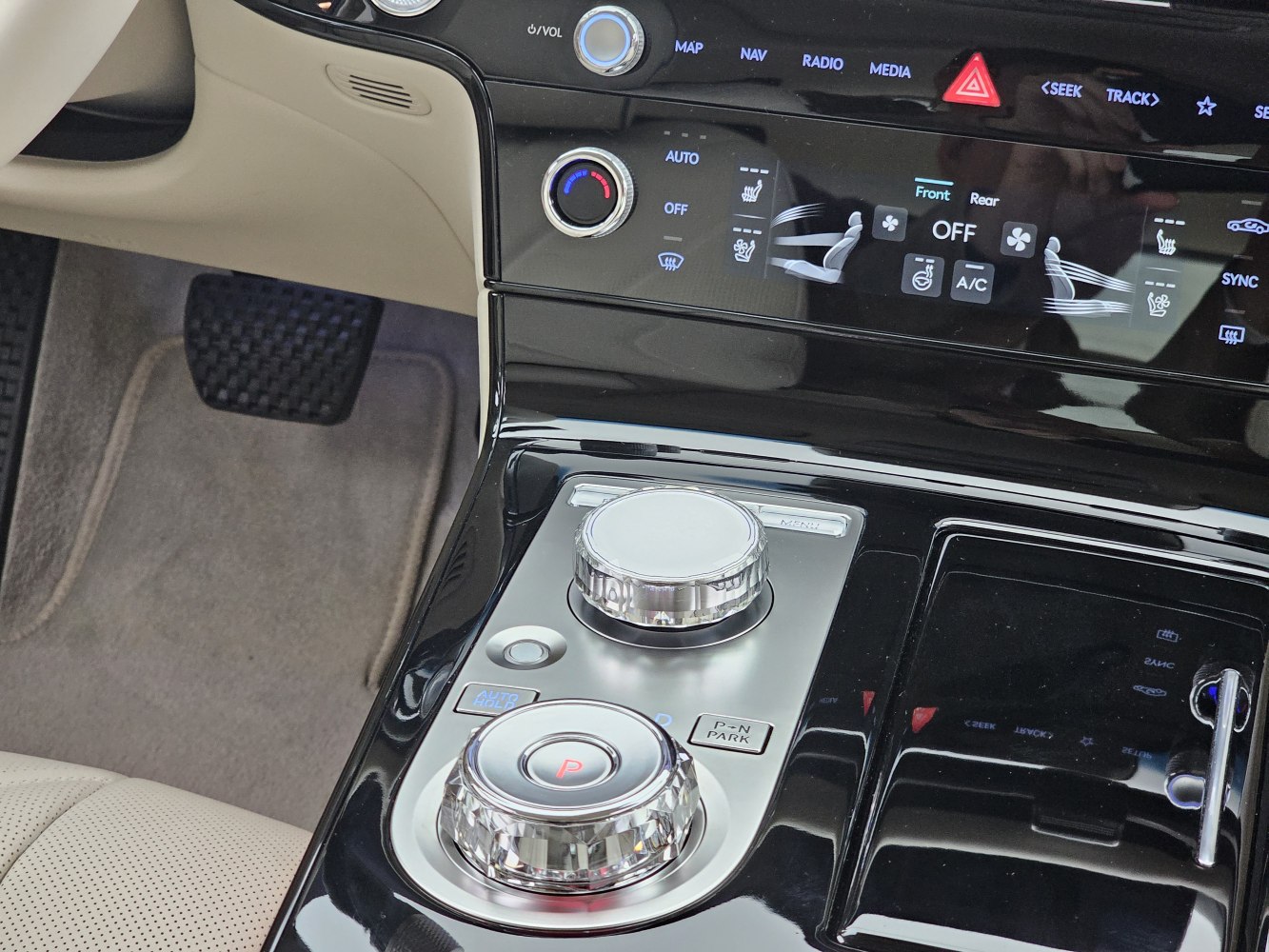 Rotary gear selectors and digital climate control panel with touch interface