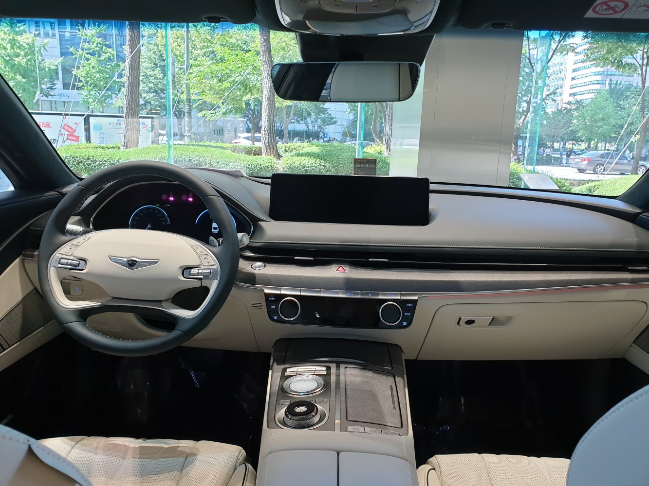 luxury interior dashboard with digital instrument cluster and modern controls
