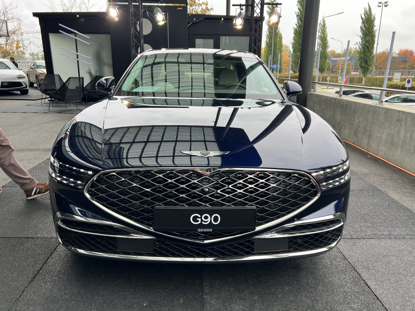 Front view with distinct grille and LED headlight strips