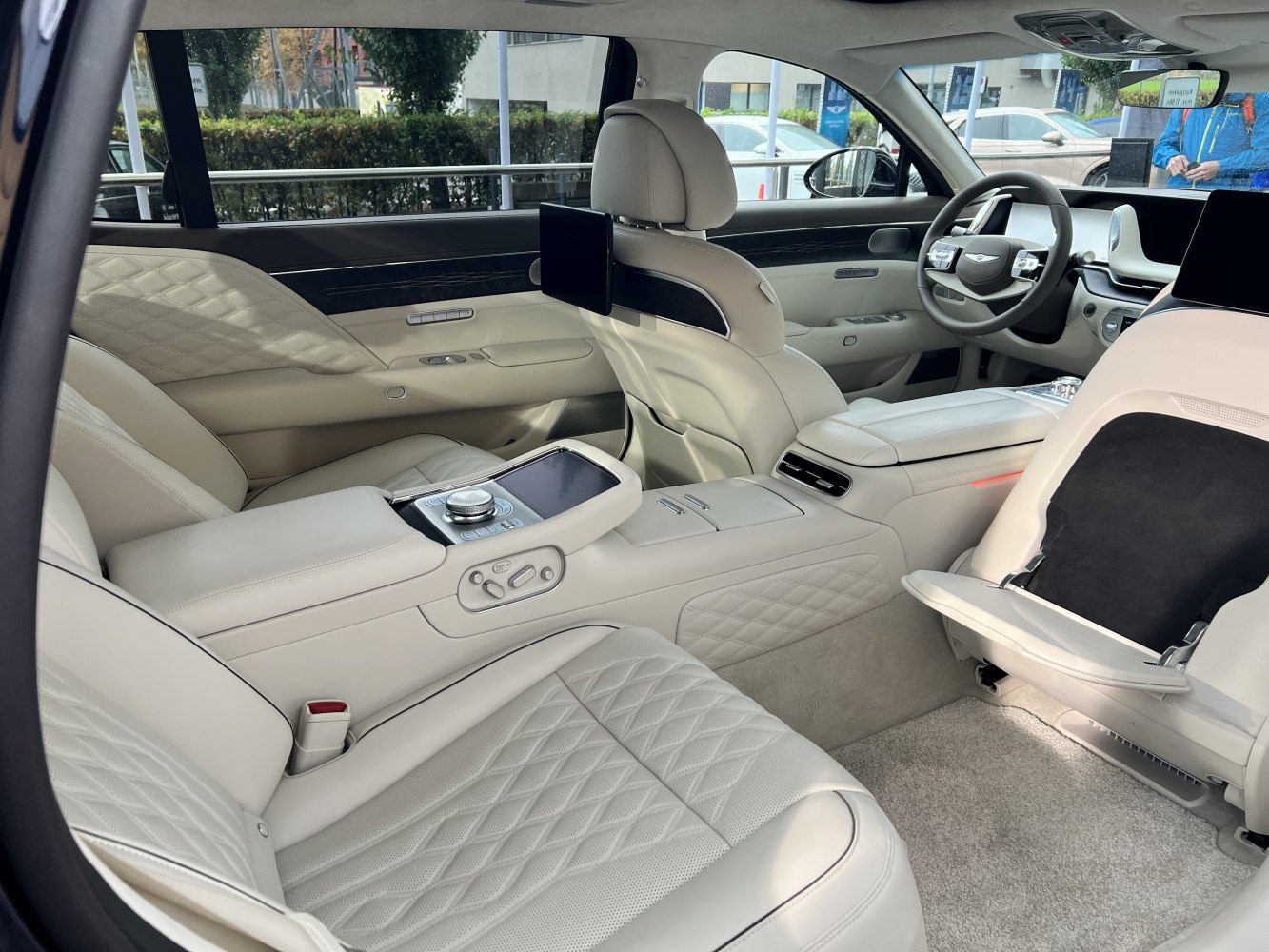 Luxurious rear interior with quilted leather seats and rear entertainment screens