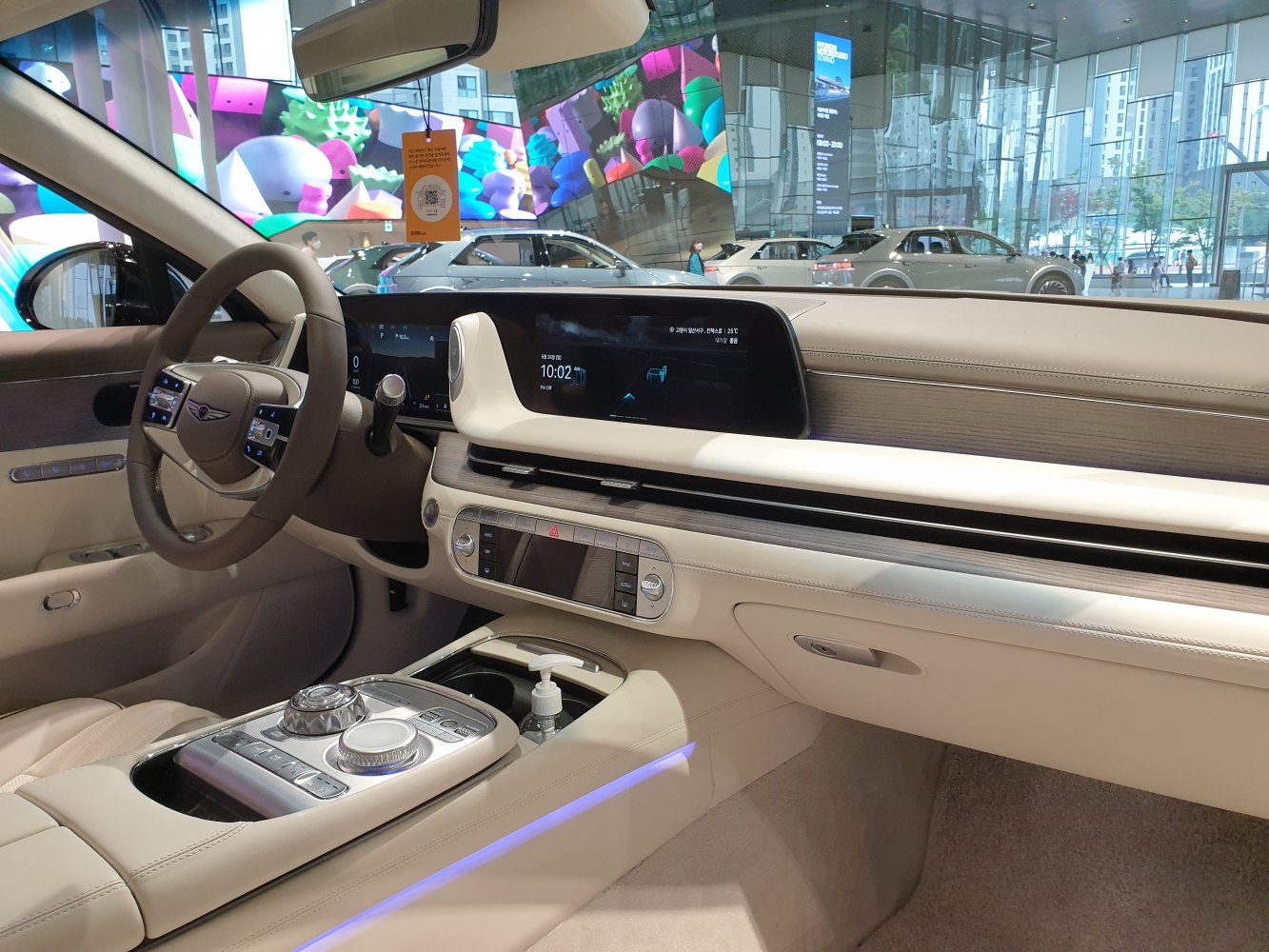 Luxury car interior with digital dashboard and steering wheel