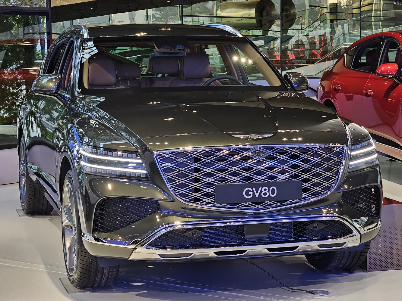 Front grille and LED headlights of a luxury SUV