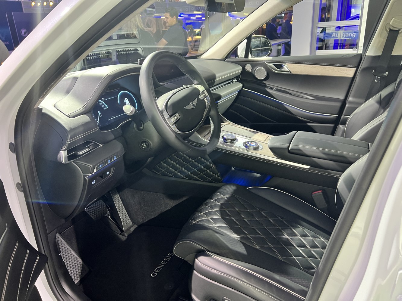 Luxury interior with quilted leather seats and digital digital instrument panel