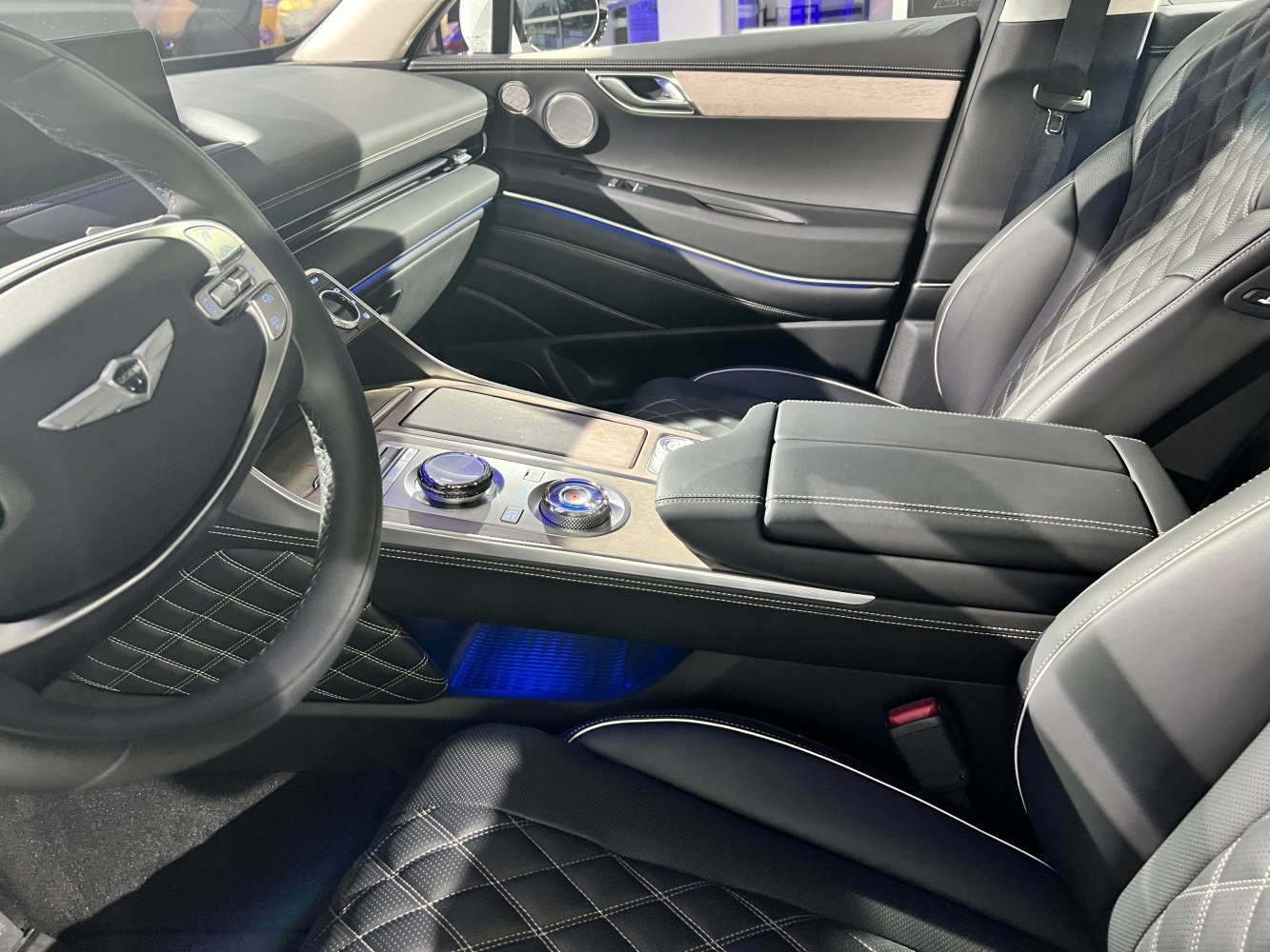 Luxury quilted leather seats and advanced center console with wood trim