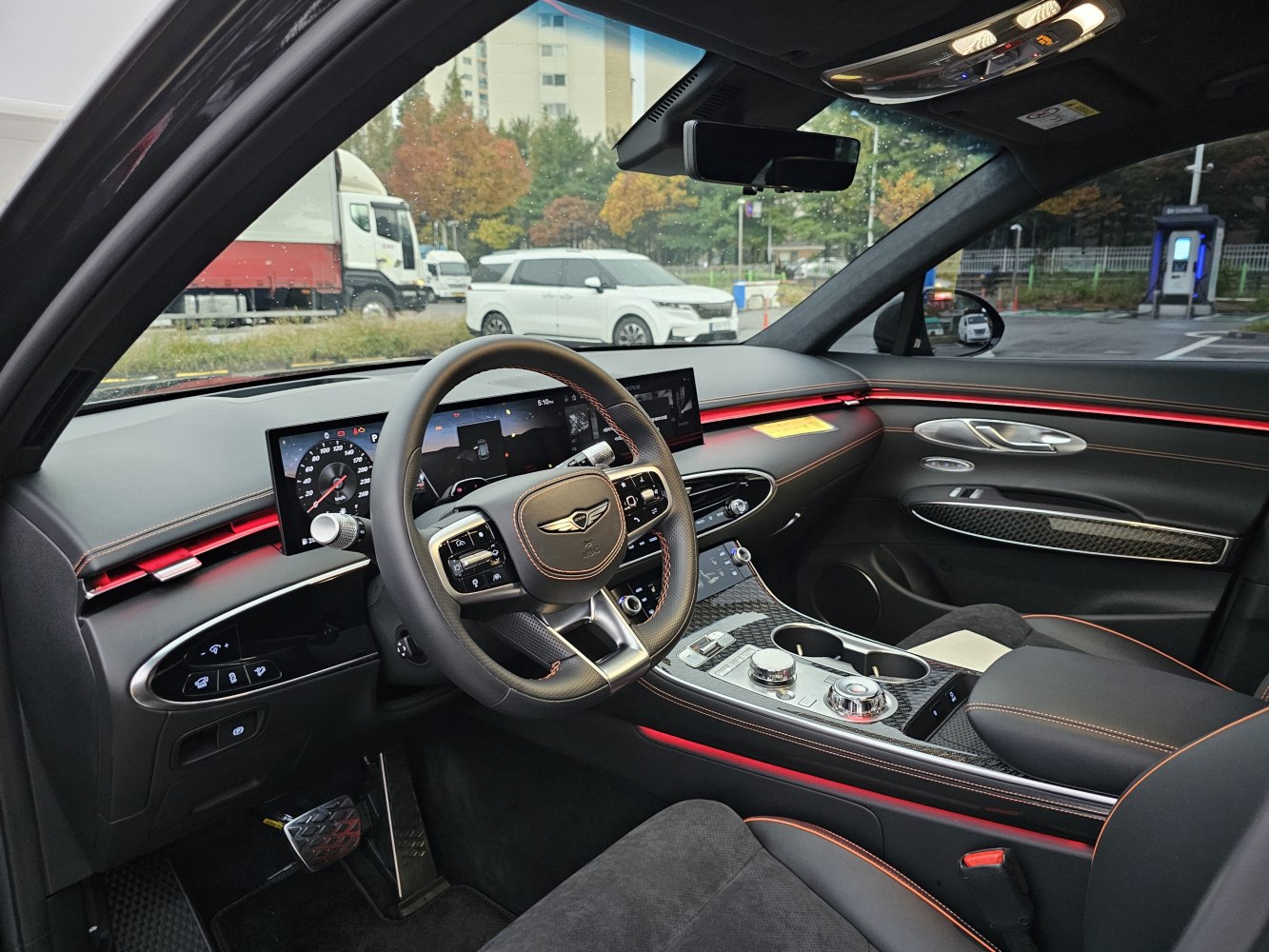 Luxury SUV interior with digital dashboard and ambient lighting