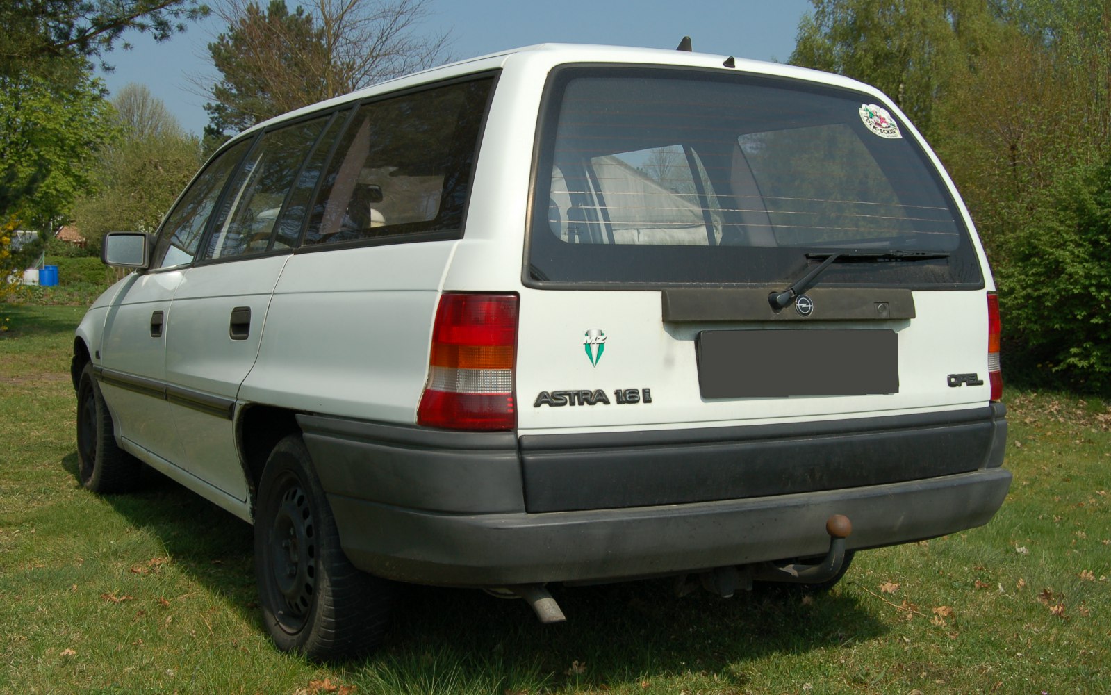 Rear view of classic estate with large rear window and tail lights