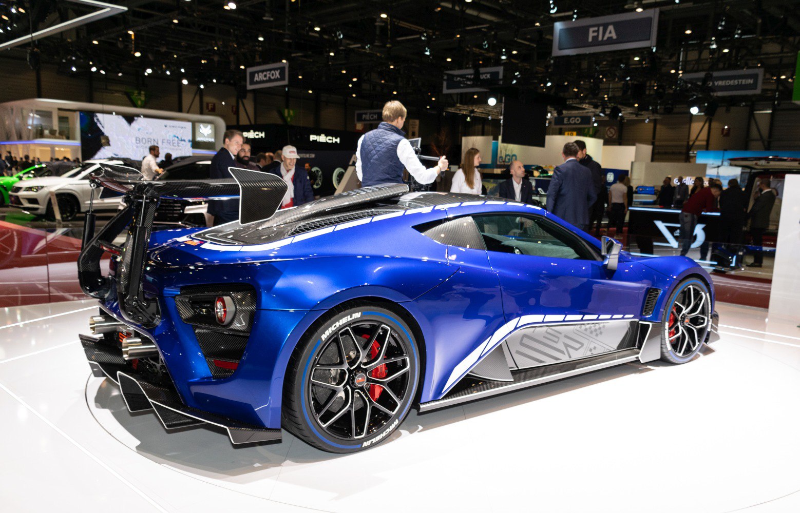 Aerodynamic rear wing and carbon fiber details on a high-performance sportscar
