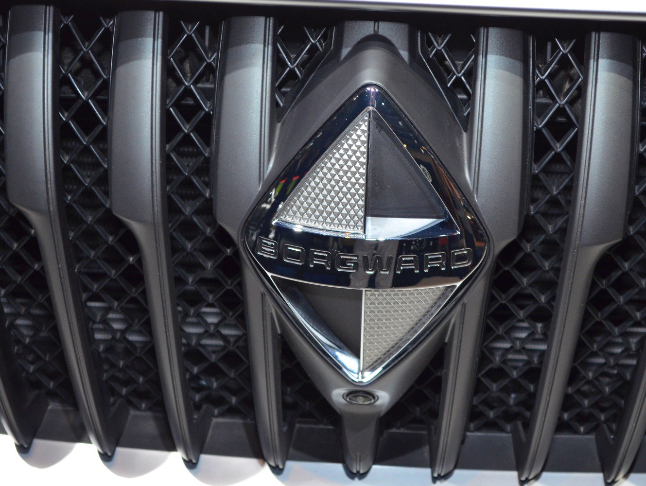 Close-up view of Borgward emblem integrated in front grille