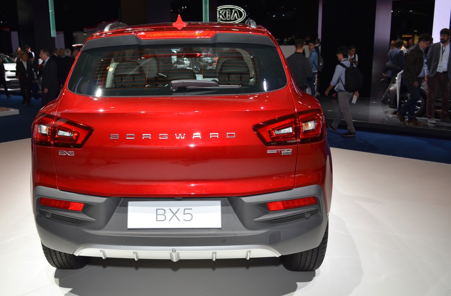 Rear view of an SUV with distinctive taillights and rear windshield wiper