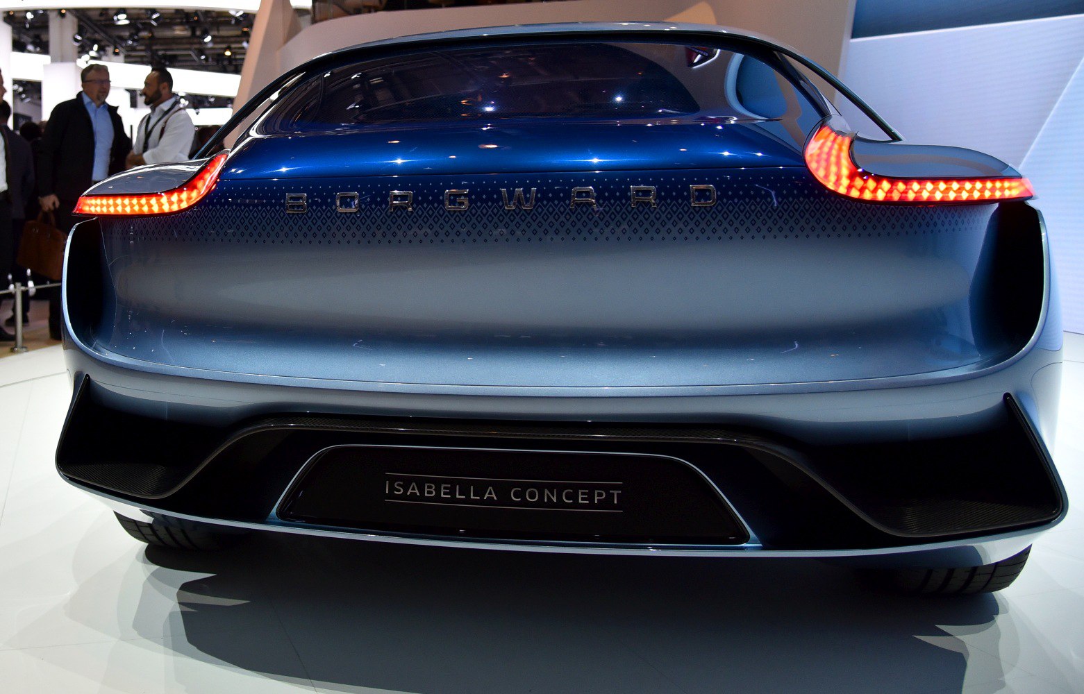 Futuristic LED taillights with sleek aerodynamic rear bumper design.