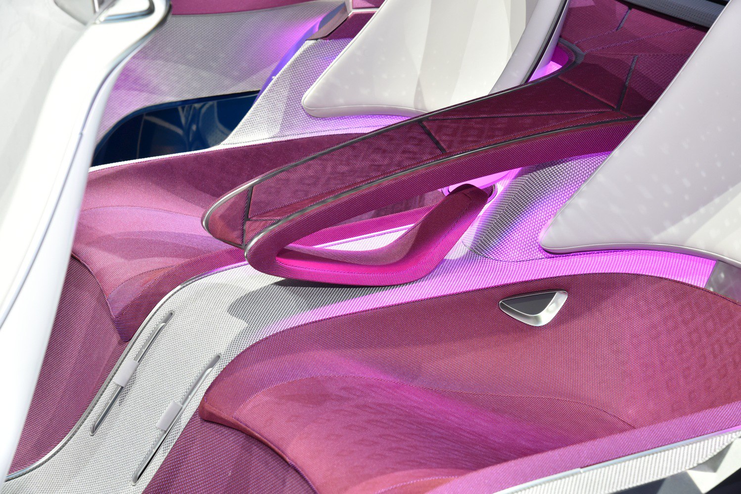 Futuristic purple upholstery and modern car interior design