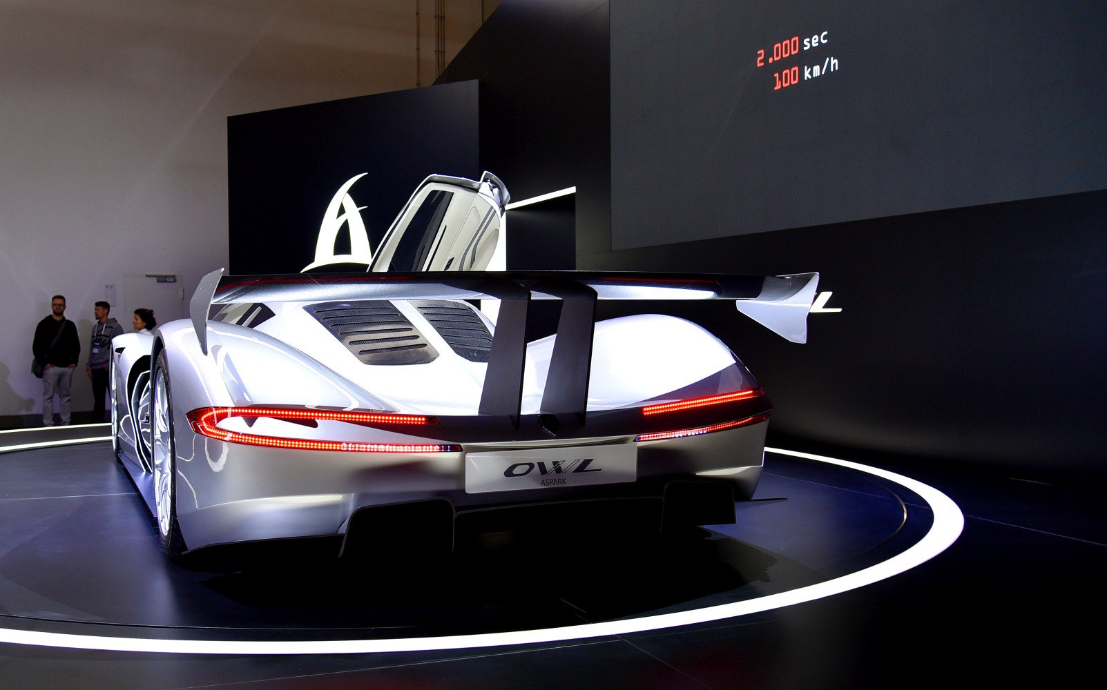 Rear view with large spoiler and slim LED taillights