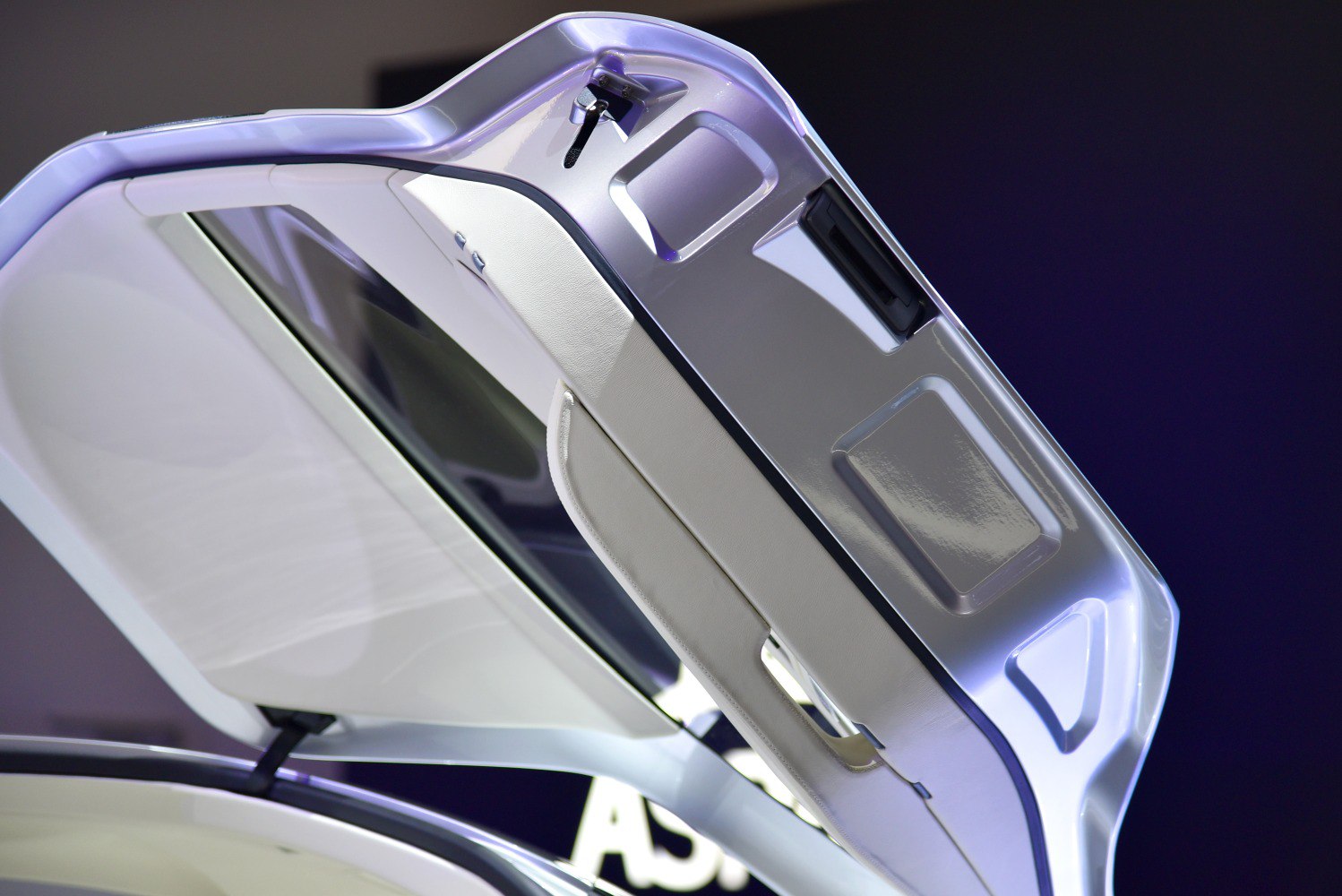 Modern gullwing door interior panel with smooth lines and integrated handle
