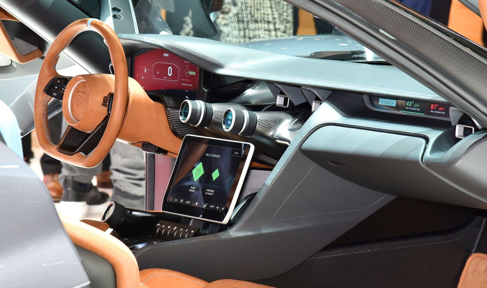 Digital dashboard, modern steering wheel, touchscreen center display