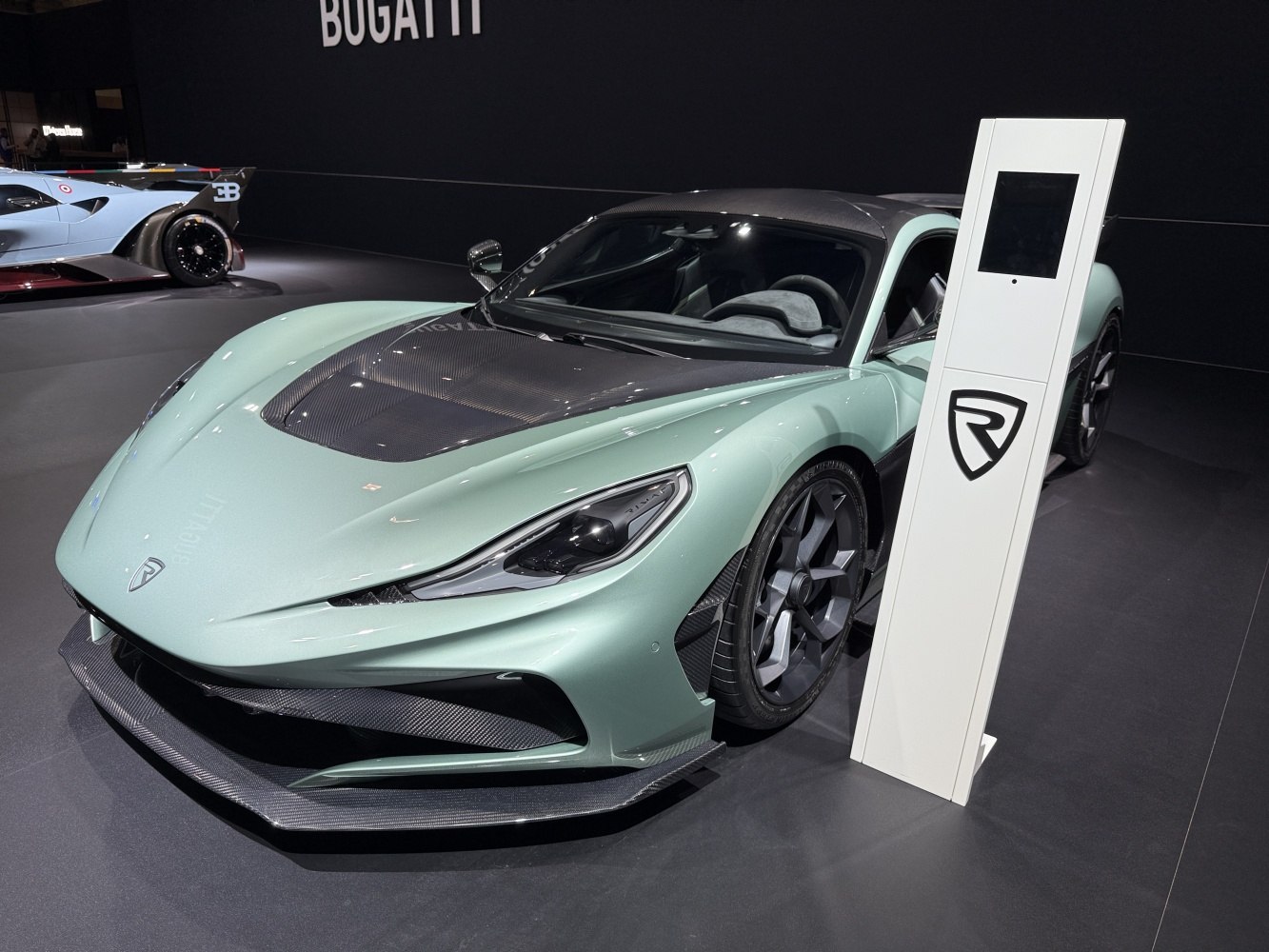Front view with carbon fiber hood and aerodynamic design