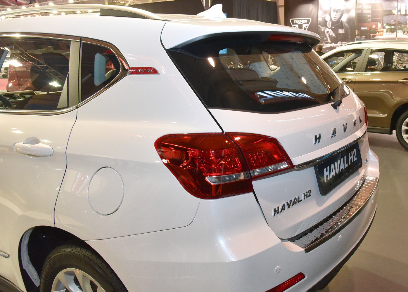 Rear section with tail light and rear window of compact SUV.