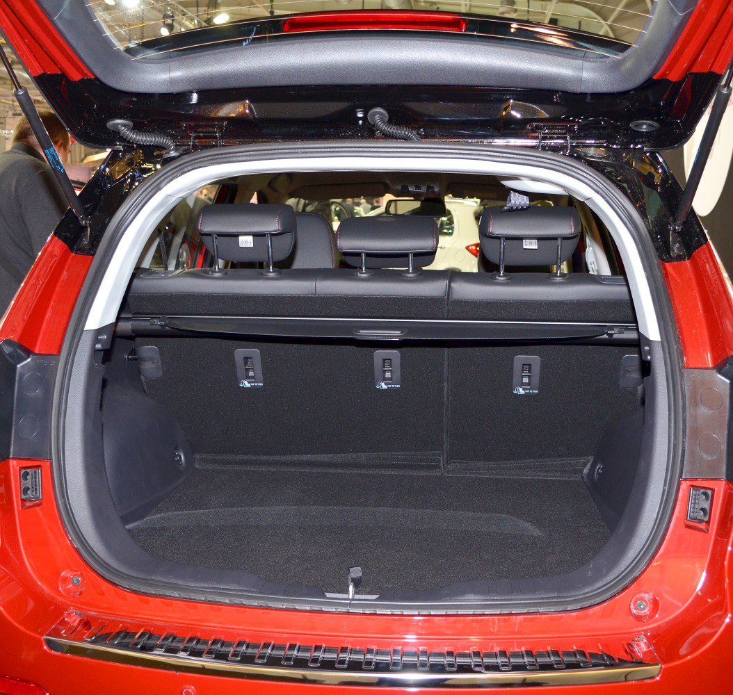 Open SUV trunk with rear seats and ample cargo space