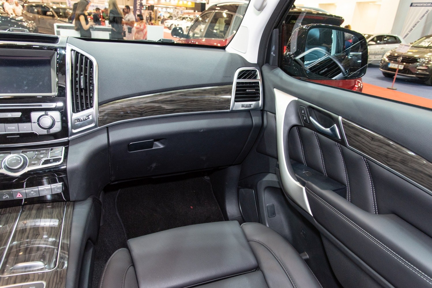 Luxury interior with wood trim and advanced infotainment system