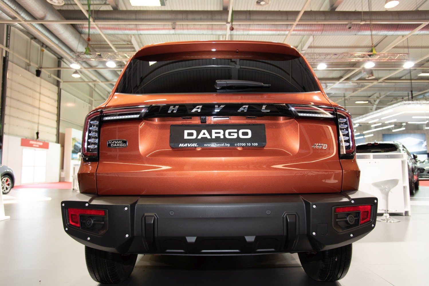 Rear view of SUV with LED tail lights and robust rear bumper