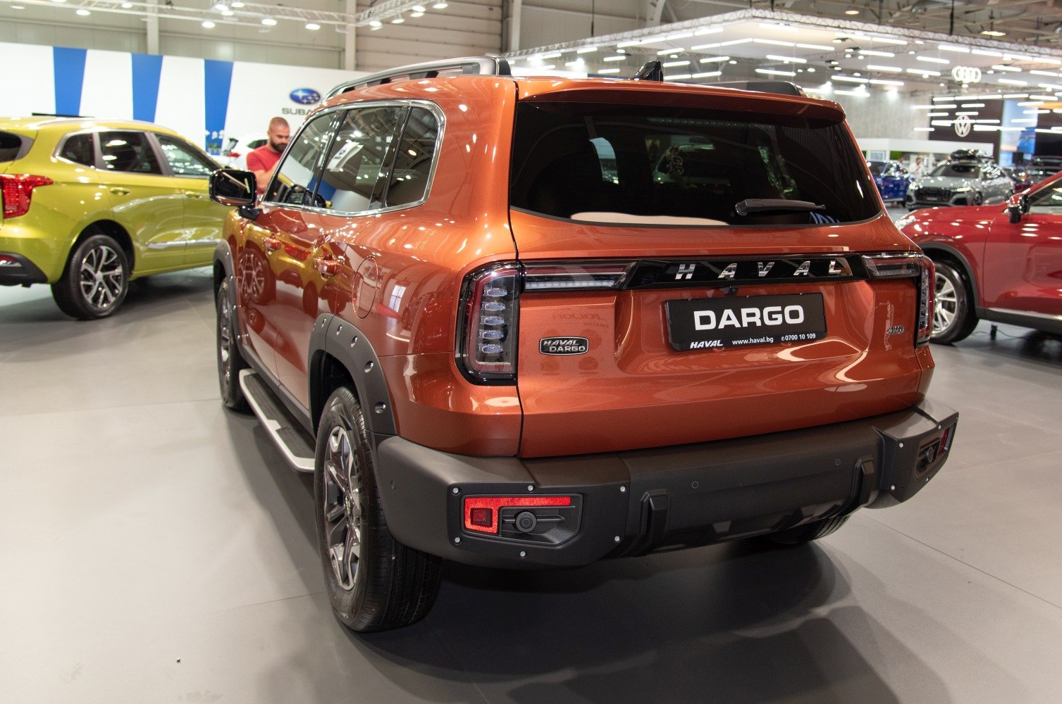 Rear view of a modern SUV with unique taillights and rugged bumper design