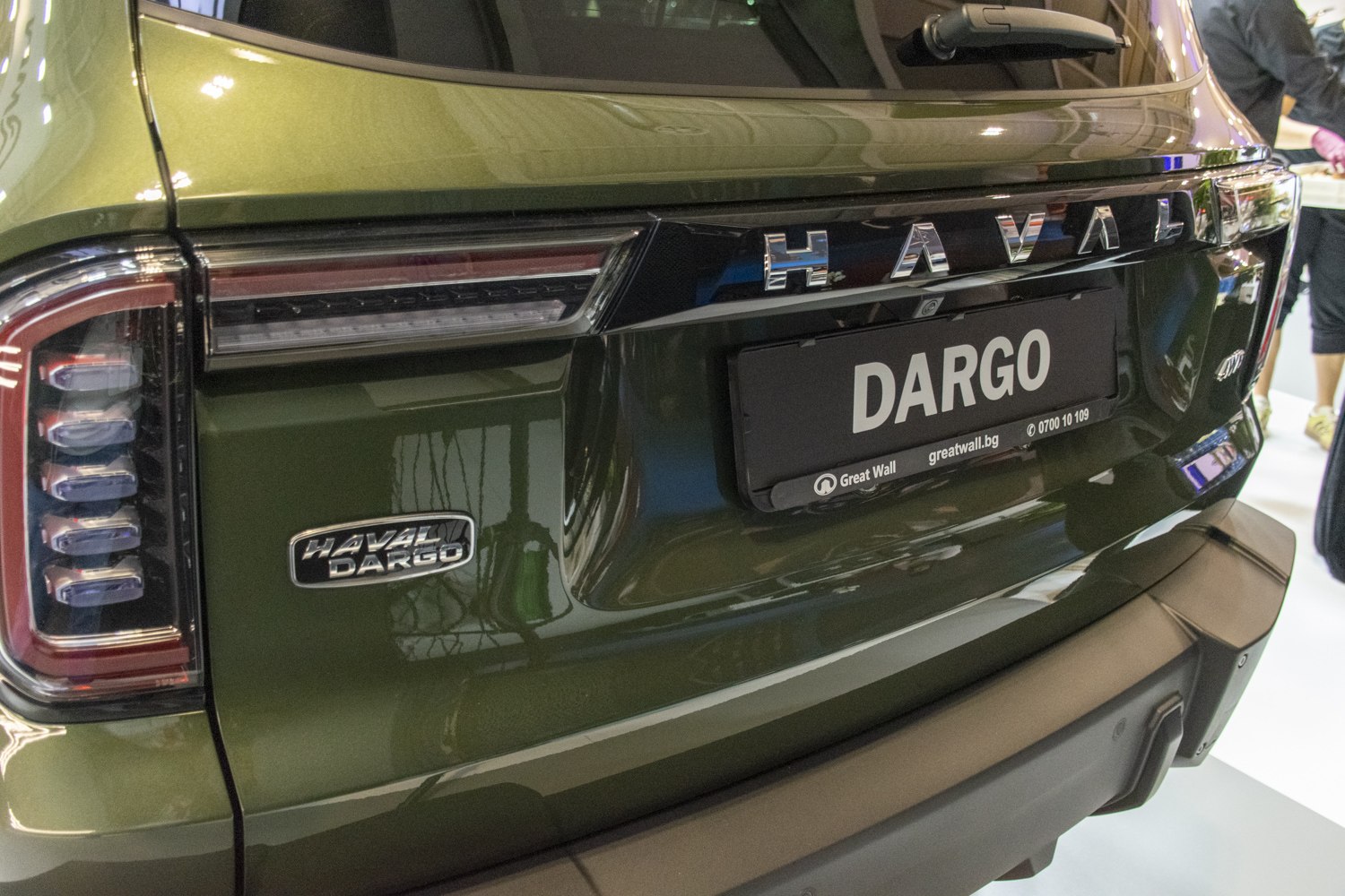 Rear tail light and badge on Haval Dargo SUV in green