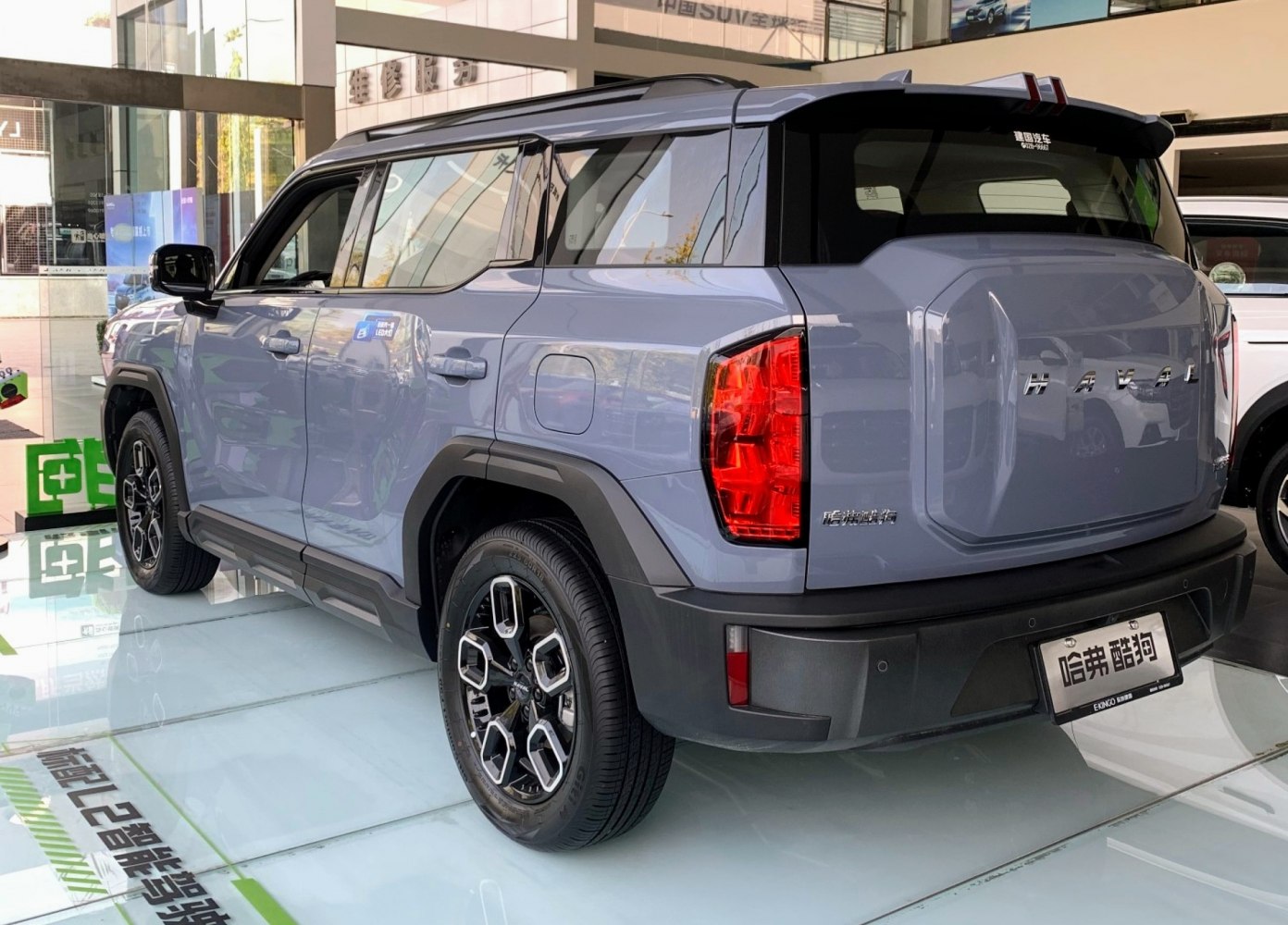 Rear and side view with taillights and rugged design