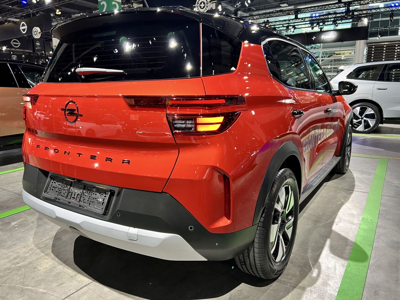 Rear view with distinctive taillights and sporty bumper of a modern SUV