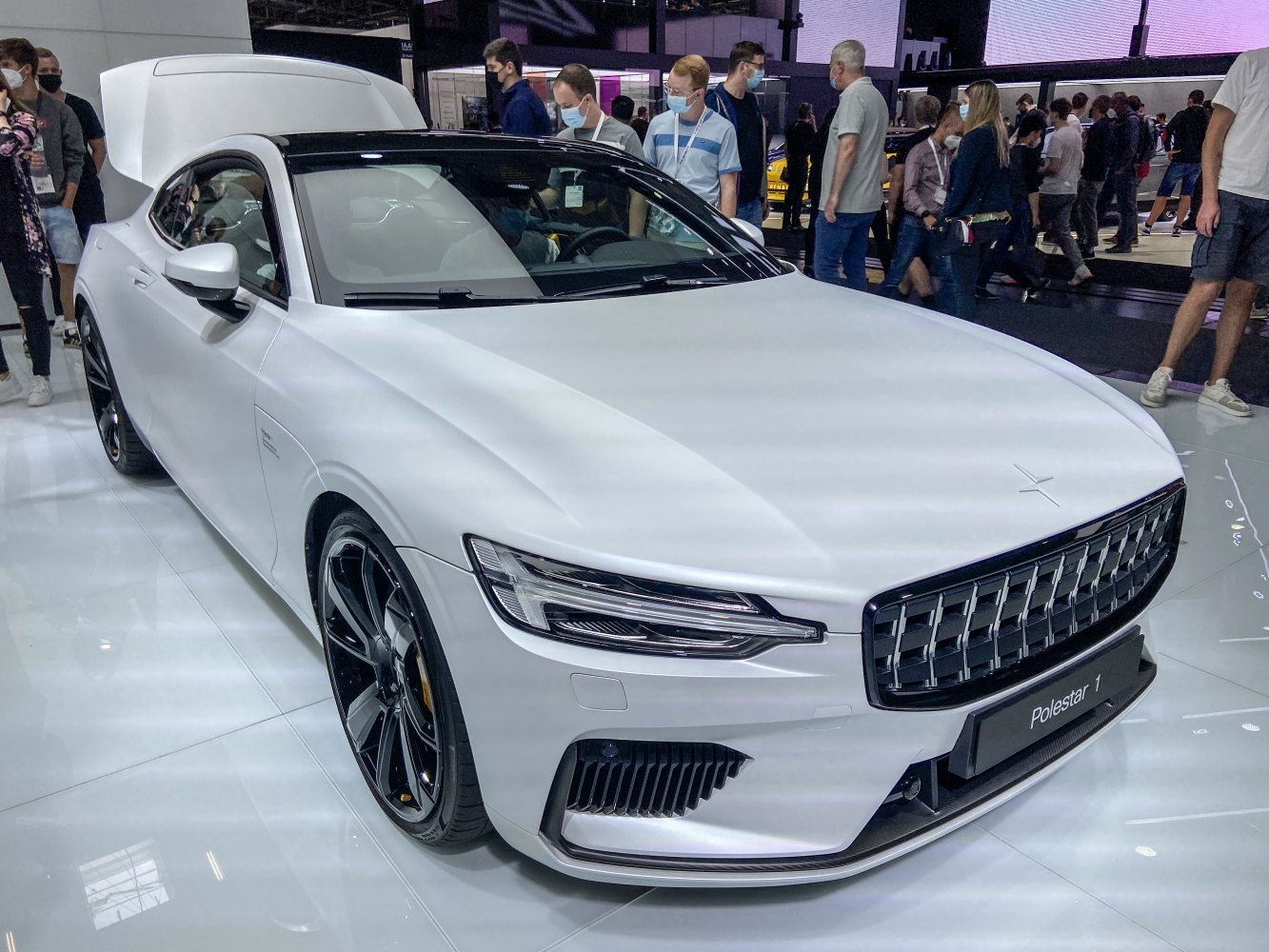 Front grille and sleek LED headlights of a luxury coupe