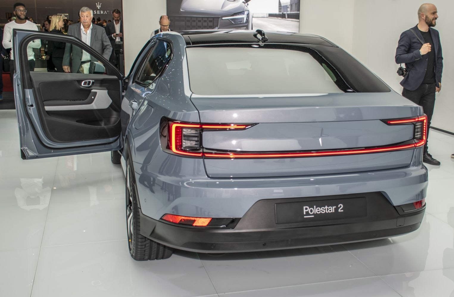 Rear view with LED tail lights and open rear left door