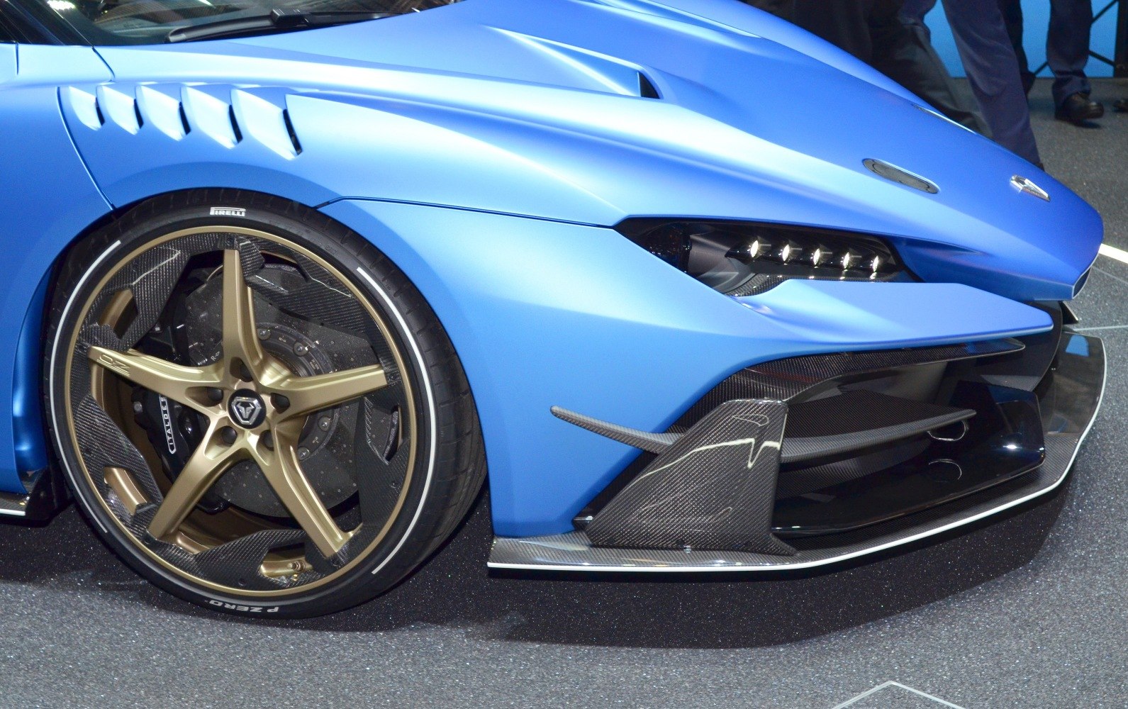 Front wheel and aerodynamic carbon fiber details with LED headlights