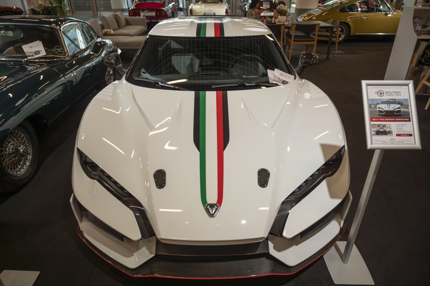 Front view with Italian racing stripe and aerodynamic styling