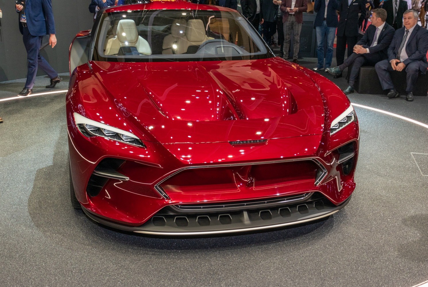 Sleek, futuristic front design with advanced lighting of concept vehicle.