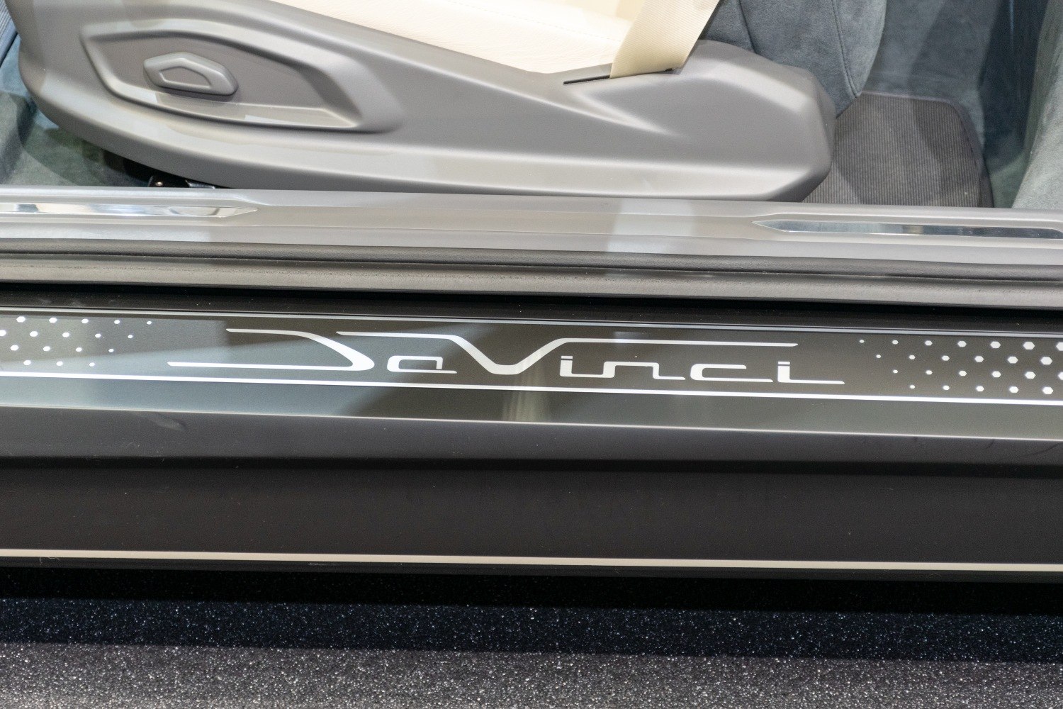 Illuminated Italdesign Da Vinci Concept door sill plate with sleek modern interior